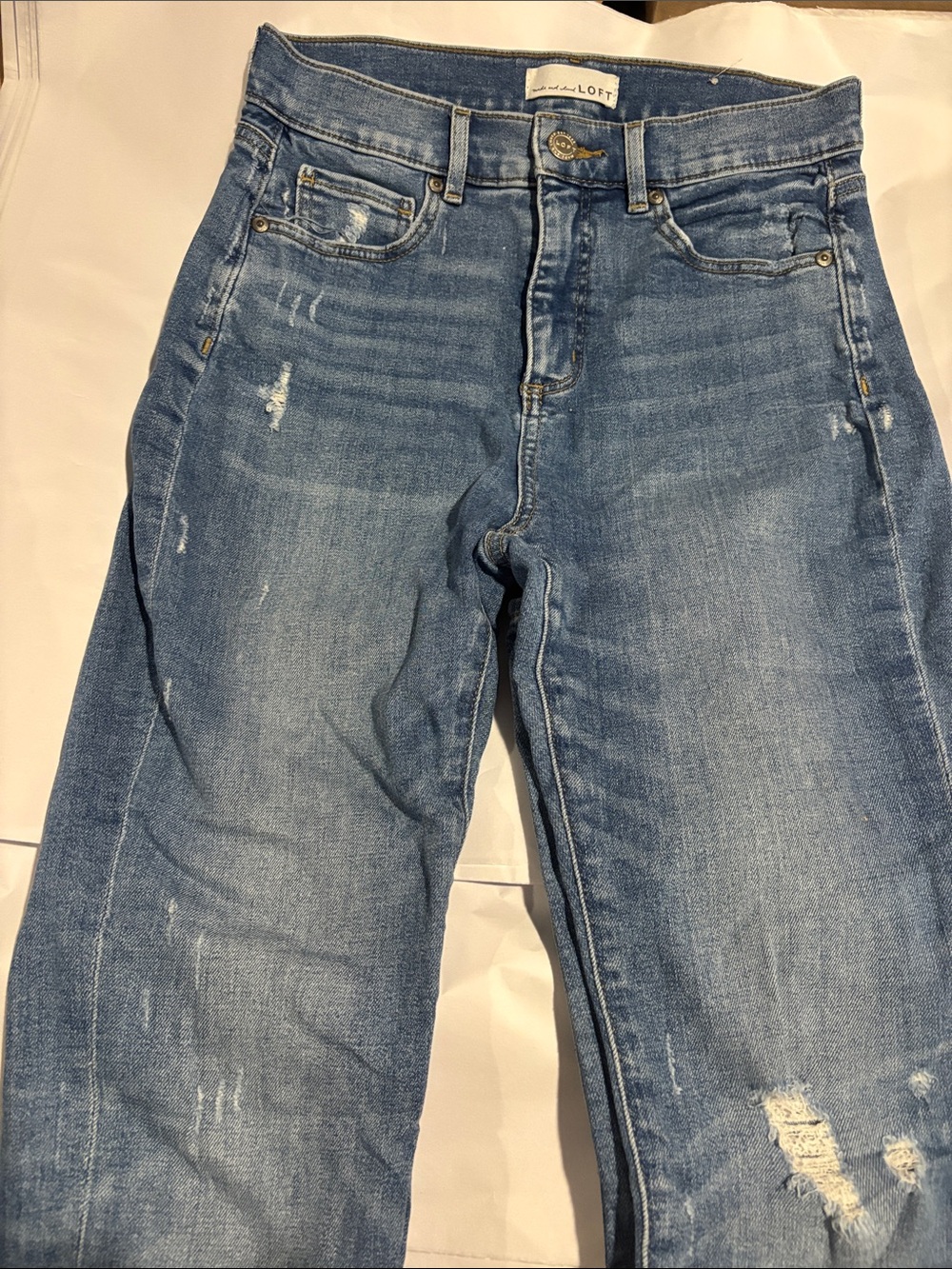 LOFT Light Blue Straight-Leg Distressed Jeans